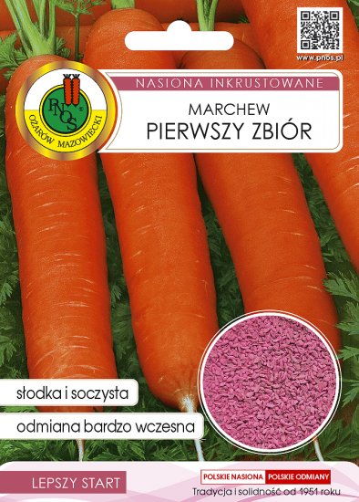 Marchew Pierwszy Zbiór zaprawiana nasiona 5g PNOS - Kliknij na obrazek aby go zamknąć